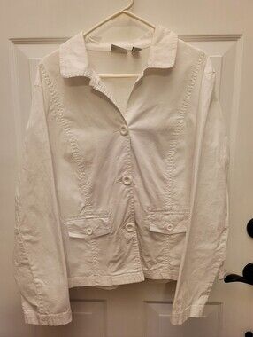 Chico's Women'sWhite Button-Front Casual Blazer Jacket